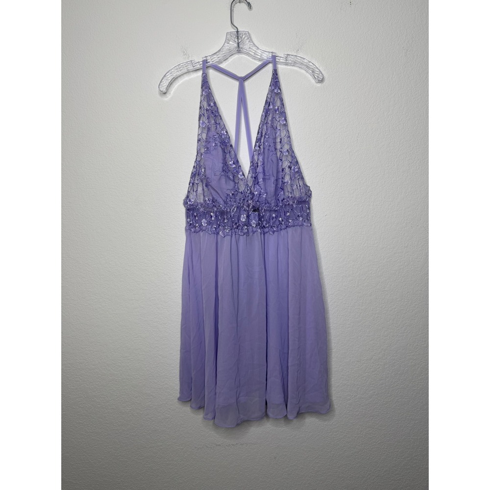 Cinema Etoile Seductivewear Purple Lace Babydoll Chemise 3X Floral T-Back